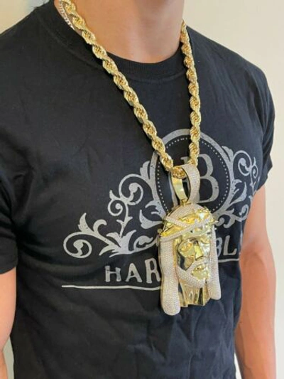 Pre-owned Silver Huge 6" 450 Gram 14k Gold Plated 925 Cz  Mens Iced Jesus Piece Pendant