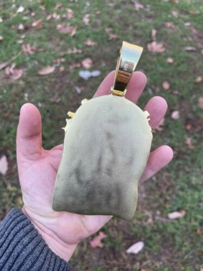 Pre-owned Silver Huge 6" 450 Gram 14k Gold Plated 925 Cz  Mens Iced Jesus Piece Pendant