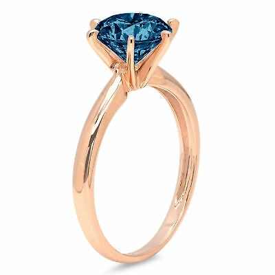 Pre-owned Pucci 1.5 Round Cut London Blue Topaz Wedding Bridal Promise Ring Solid 14k Rose Gold In D