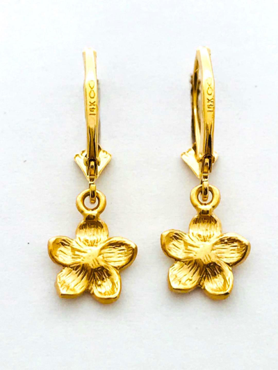 Pre-owned Aloha 14k Solid Yellow Gold Hawaiian Plumeria Flower Earring W: 9 Mm L: 25 Mm E2511-61