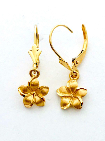 Pre-owned Aloha 14k Solid Yellow Gold Hawaiian Plumeria Flower Earring W: 9 Mm L: 25 Mm E2511-61