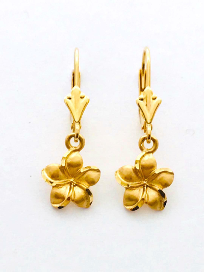 Pre-owned Aloha 14k Solid Yellow Gold Hawaiian Plumeria Flower Earring W: 9 Mm L: 25 Mm E2511-61
