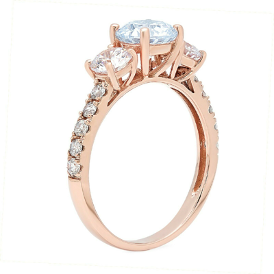 Pre-owned Pucci 2 Round Cut 3 Stone Natural Aquamarine Promise Bridal Wedding Ring 14k Rose Gold In D