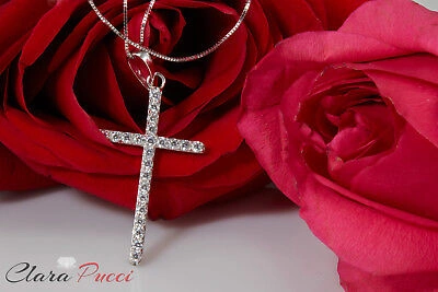 Pre-owned Pucci 1.15ct Round Cut Simulated Solitaire Cross Pendant 14k White Gold 16" Chain In D