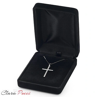 Pre-owned Pucci 1.15ct Round Cut Simulated Solitaire Cross Pendant 14k White Gold 16" Chain In D