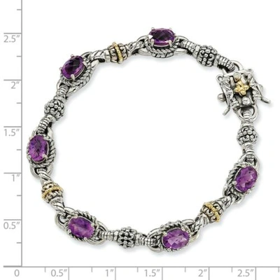 Pre-owned Goldia Amethyst 7.25" Tennis Bracelet .925 Sterling Silver 14k Gold Accent Shey Couture