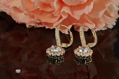 Pre-owned Pucci 2.2 Ct Round Cut Simulated Halo Lever Back Drop Dangle Earrings 14k Yellow Gold