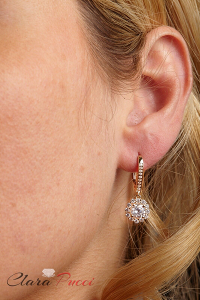 Pre-owned Pucci 2.2 Ct Round Cut Simulated Halo Lever Back Drop Dangle Earrings 14k Yellow Gold