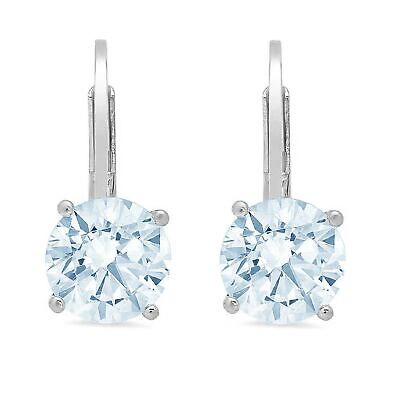Pre-owned Pucci 1.50 Ct Round Cut Natural Aquamarine Drop Dangle Earrings Real 14k White Gold