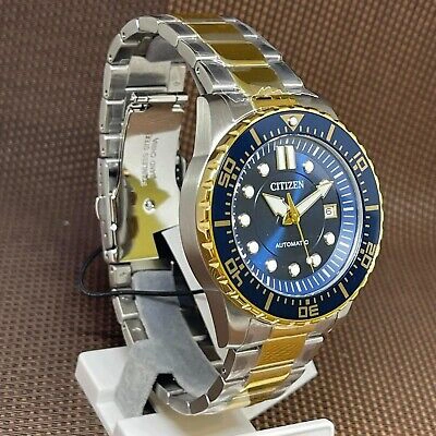 Pre-owned Citizen Nj0174-82l Blue Analog Two Tone Gold Stainless Steel Automatic Men Watch