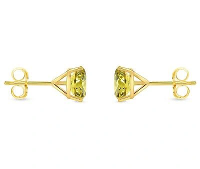 Pre-owned Shine Brite With A Diamond 3.50 Ct Round Cut Canary Earrings Studs Solid 14k Yellow Gold Push Back Martini