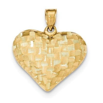 Pre-owned Wishing For Claudia 14k Yellow Gold Weave Textured 3-d Puffed Heart Pendant Charm - 1 Inch