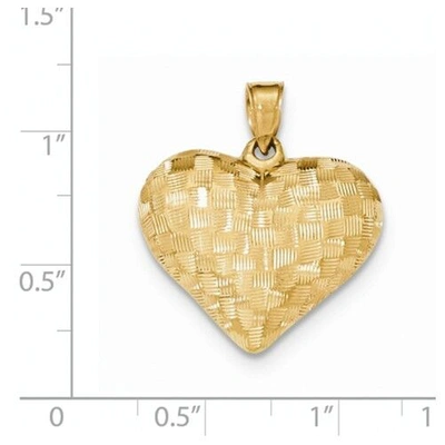 Pre-owned Wishing For Claudia 14k Yellow Gold Weave Textured 3-d Puffed Heart Pendant Charm - 1 Inch