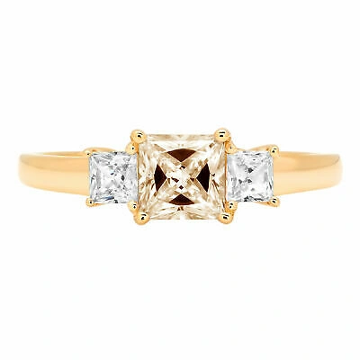 Pre-owned Pucci .95ct Princess Cut 3 Stone Yellow Moissanite Bridal Wedding Ring 14k Yellow Gold