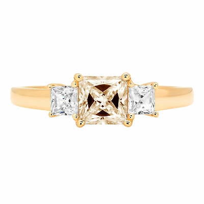 Pre-owned Pucci .95ct Princess Cut 3 Stone Yellow Moissanite Bridal Wedding Ring 14k Yellow Gold