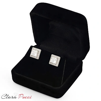 Pre-owned Pucci 2.3ct Princess Simulated Halo Stud Solitaire Earrings 14k White Gold Screw Back In D