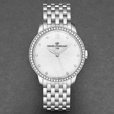 Pre-owned Girard-perregaux Gp Women's '1966' Diamonds Silver Dial Ss Bracelet Automatic 49523d11a171-11a