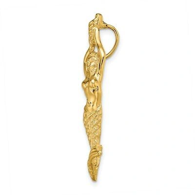 Pre-owned Skyjewelers Real 14kt Yellow Gold Gold Polished / Textured Mermaid Chain Slide Pendant