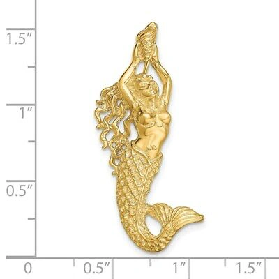 Pre-owned Skyjewelers Real 14kt Yellow Gold Gold Polished / Textured Mermaid Chain Slide Pendant