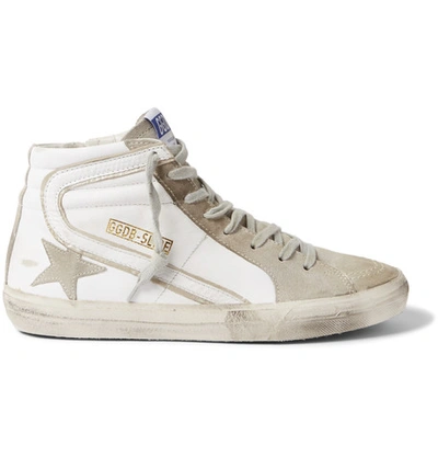 Shop Golden Goose Distressed Leather And Suede High-top Trainers