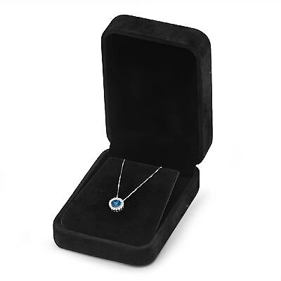 Pre-owned Pucci 1.3ct Round Cut Halo London Blue Topaz Pendant Necklace 18" Chain 14k White Gold In D