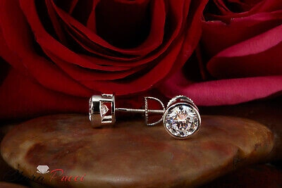 Pre-owned Pucci 1.9ct Stud Solitaire Earrings Gift Round Cut Simulated 14k White Gold Screw Back In D