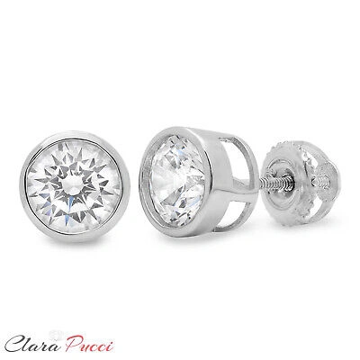Pre-owned Pucci 1.9ct Stud Solitaire Earrings Gift Round Cut Simulated 14k White Gold Screw Back In D