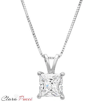 Pre-owned Pucci 1.0 Ct Princess Cut Real Lab Created Moissanite Pendant 18" Chain 14k White Gold In D