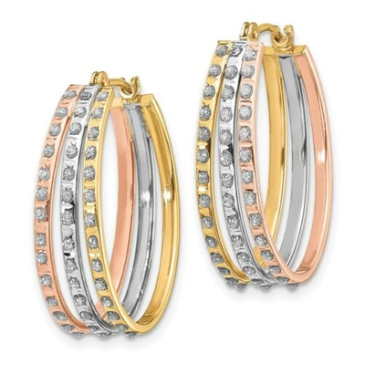 Pre-owned Goldia 14k Tri-color Diamond Fascination Three Oval Hoop Earrings In Yellow