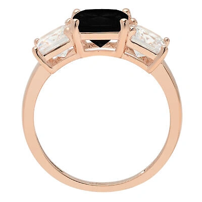 Pre-owned Pucci 3.25ct Emerald 3 Stone Real Onyx Promise Bridal Wedding Ring Solid 14k Rose Gold In D