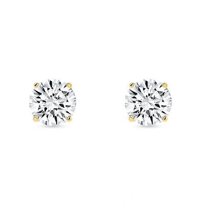 Pre-owned Shine Brite With A Diamond 3 Ct Round Lab Created Grown Diamond Earrings 18k Yellow Gold G/vs Basket Screw