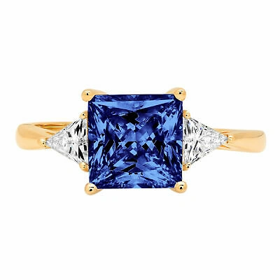 Pre-owned Pucci 2.4ct Pr Trillion 3 Stone Tanzanite Stone Promise Wedding Ring 14k Yellow Gold In D