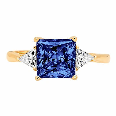 Pre-owned Pucci 2.4ct Pr Trillion 3 Stone Tanzanite Stone Promise Wedding Ring 14k Yellow Gold In D