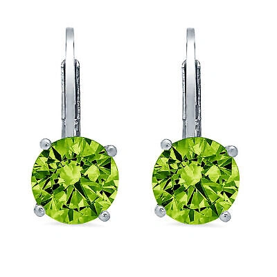 Pre-owned Pucci 4 Ct Round Cut Natural Peridot Drop Dangle Gift Earrings Solid 14k White Gold In Green