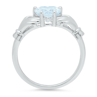 Pre-owned Pucci 1.5 Irish Celtic Claddagh Natural Aquamarine Promise Wedding Ring 14k White Gold In D