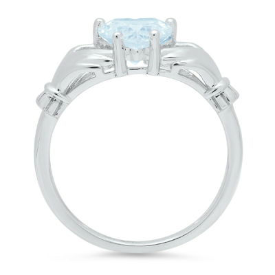 Pre-owned Pucci 1.5 Irish Celtic Claddagh Natural Aquamarine Promise Wedding Ring 14k White Gold In D
