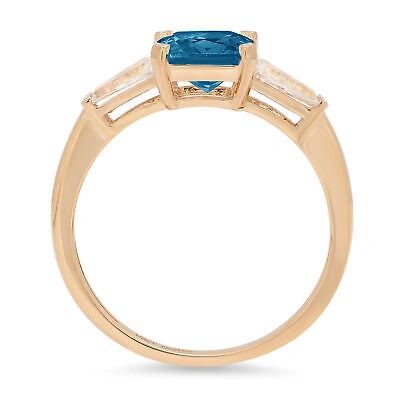 Pre-owned Pucci 1.62 Emerald Cut 3stone London Blue Topaz Bridal Wedding Ring 14k Yellow Gold In D
