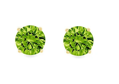 Pre-owned Pucci 3.0ct Round Natural Peridot Stud Gift Earrings Solid 14k Yellow Gold Push Back In Green