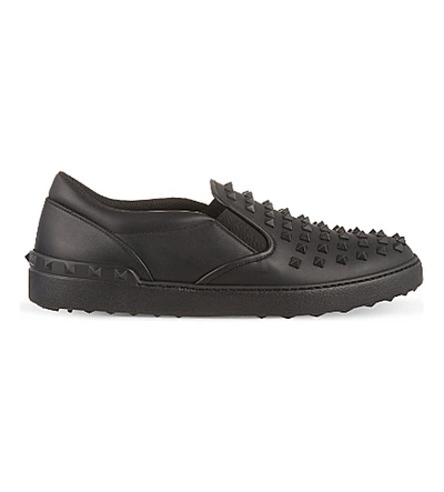 Shop Valentino Studded Slip-on Trainers In Black