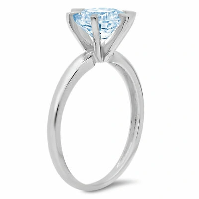 Pre-owned Pucci 3ct Round Cut Real Aquamarine Wedding Bridal Promise Classic Ring 14k White Gold In D