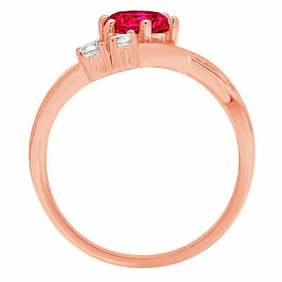 Pre-owned Pucci 0.85 Ct Round Tourmaline Gem 18k Rose Gold 3 Stone Wedding Promise Bridal Ring In Red