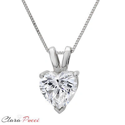 Pre-owned Pucci 0.5 Ct Heart Cut Vvs1 Clear Simulated Pendant 18" Chain Box 14k White Solid Gold In D