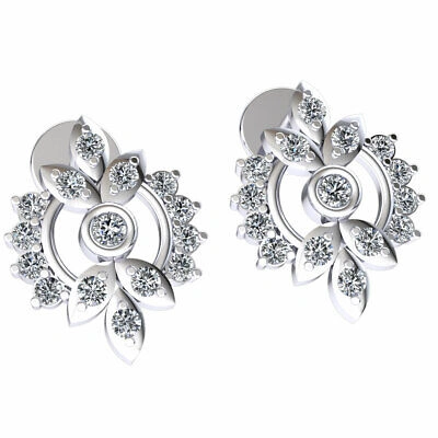 Pre-owned Jewelwesell Genuine 0.3ctw Round Cut Diamond Ladies Leaf Studs Earrings Solid 10k Gold In J