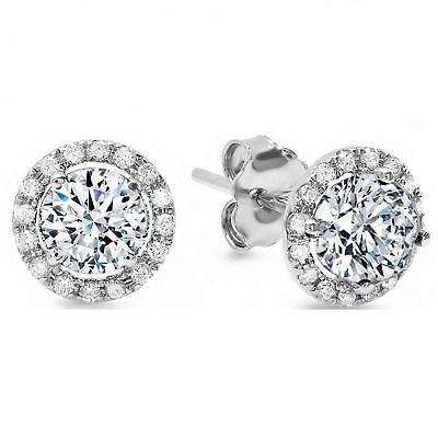 Pre-owned Pucci 1.8ct Round Cut Simulated Stud Halo Solitaire Earrings 14k White Gold Screw Back In D