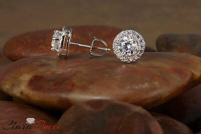 Pre-owned Pucci 1.8ct Round Cut Simulated Stud Halo Solitaire Earrings 14k White Gold Screw Back In D