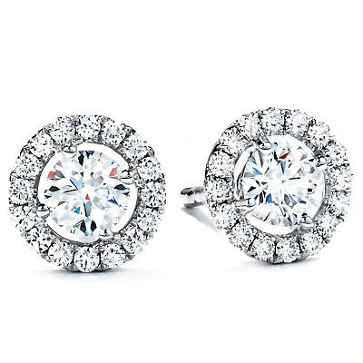 Pre-owned Pucci 1.8ct Round Cut Simulated Stud Halo Solitaire Earrings 14k White Gold Screw Back In D