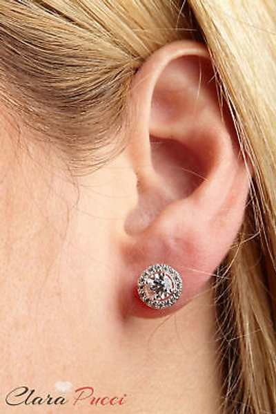 Pre-owned Pucci 1.8ct Round Cut Simulated Stud Halo Solitaire Earrings 14k White Gold Screw Back In D