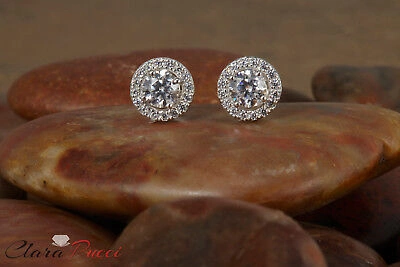 Pre-owned Pucci 1.8ct Round Cut Simulated Stud Halo Solitaire Earrings 14k White Gold Screw Back In D