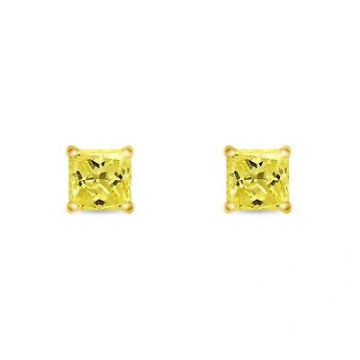 Pre-owned Shine Brite With A Diamond 2.25 Ct Princess Canary Earrings Studs Solid 14k Yellow Gold Screw Back Martini