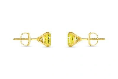 Pre-owned Shine Brite With A Diamond 2.25 Ct Princess Canary Earrings Studs Solid 14k Yellow Gold Screw Back Martini